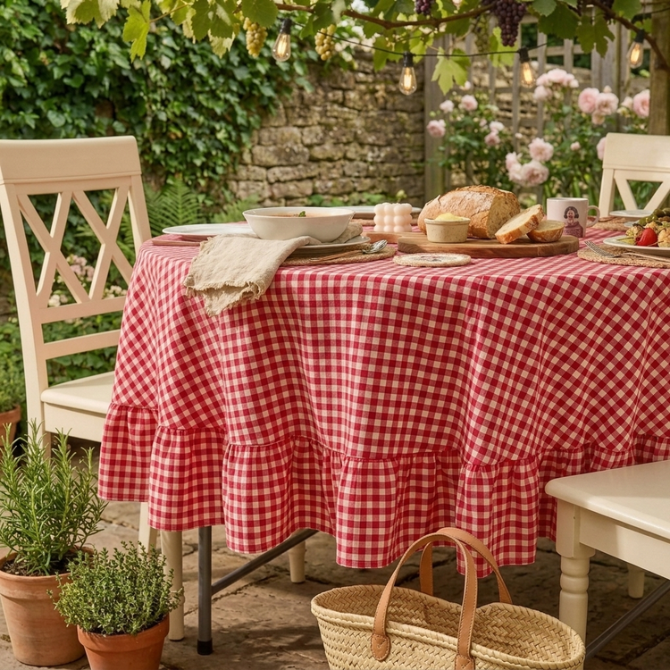 رومیزی چهارخونه پینترستی گرد و مربع مدل دور چین