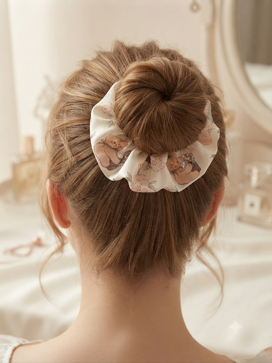 کش مو | اسکرانچی ساتن ابریشم مدل روبان عسل خرسی 🧸